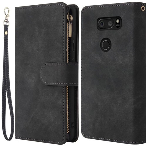 For LG V30 V30 Plus Wallet Case Zipper Pocket Flip Card Wrist Strap Kickstand - Picture 10 of 34