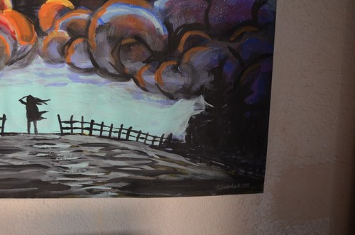 Original Art Acrylic Painting Asteroid Space End Girl Apocalypse War 22x27" - Picture 9 of 9