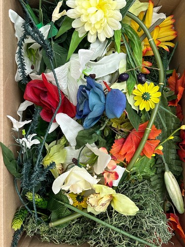 5lb Box of Assorted Artificial Flowers and Greenery - Used- Lillies Moss Roses - Picture 3 of 15