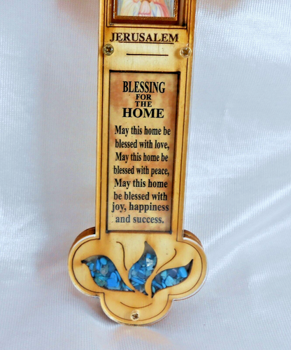 Wood CROSS Wall Hanging Christian 5 Icon s  Religious Gift - Picture 5 of 6