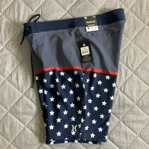 Hurley Boardshorts Mens 32 USA Stars Stripes Merica 9.5” Inseam Surf Swim Beach - Picture 4 of 11