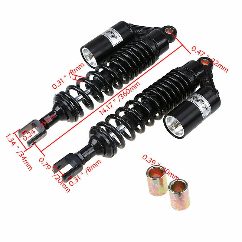 360 мм 14,17» U-типа Clevis конец регулируемый мотоцикла воздушные амортизаторы 1 пара - Изображение 3 из 4