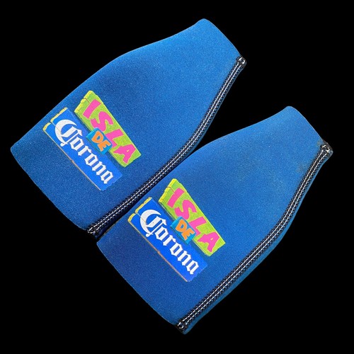 2 Corona Bottle Covers Isla De Corona Cooler Coozie Koozie Hugger Blue Vintage - Picture 5 of 6