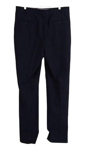 Hart Schaffner Marx 100% Wool Natural Stretch Check Navy Blue Dress Pants 36X35 - 第 3/8 張圖片