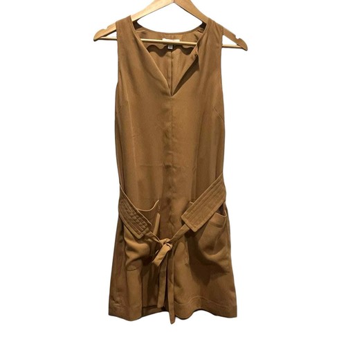 JOIE Puck Tie Waist Lined Keyhole Crepe Mini Dress in Oak Size S - Picture 3 of 11