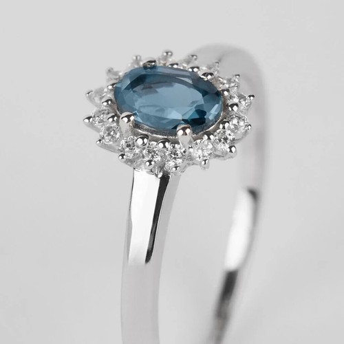 Anello Topazio Blu con Zirconi Stroili Oro Bianco 375% 9 KT nr 14 cod. 1414424 - Imagen 3 de 6