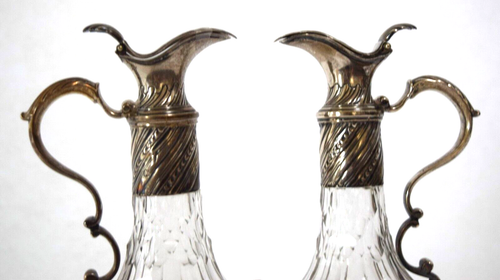 Jarras de vinagre de aceite de cristal británico del siglo XVIII plata esterlina Jeremiah King - Imagen 18 de 23