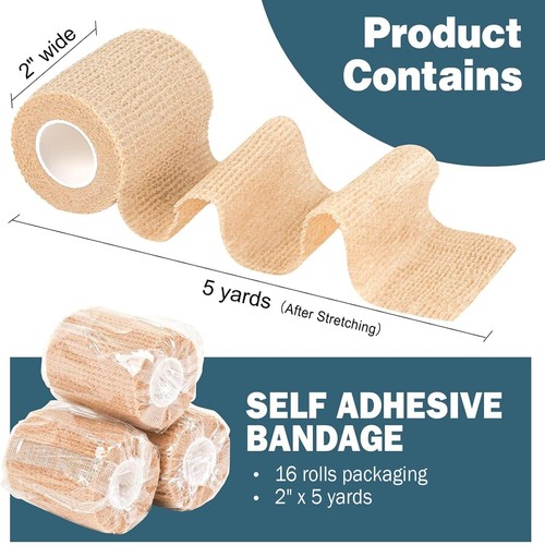 16 Pack Self Adhesive Bandage Wrap 2" X 5 Yards Elastic Cohesive Bandage Wrap... - Picture 2 of 7