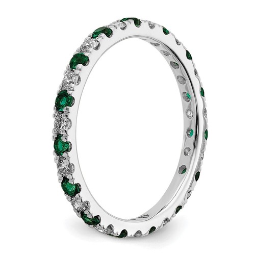 14K White Gold Lab Grown Diamond & Lab Created Emerald Eternity Band Ring Size 5 - Picture 4 of 6
