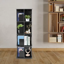 4 Tier Standing Bookcase Small Corner Bookcase Rotating Bookshelf W/Table Mat