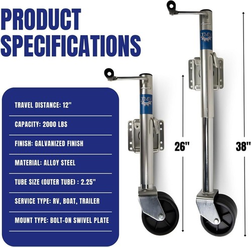 2000lbs Trailer Jack W/ Double Wheel Adjustable 12" Lift Travel Boat RV Durable - Picture 2 of 9