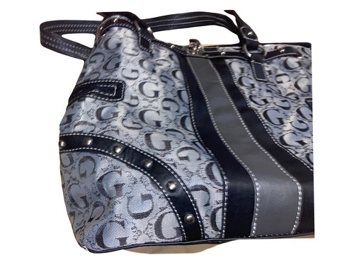 New Guess Tote bag Logo Zip Bucket Style Gray And Black shoulder handbag Purse - Picture 6 of 9