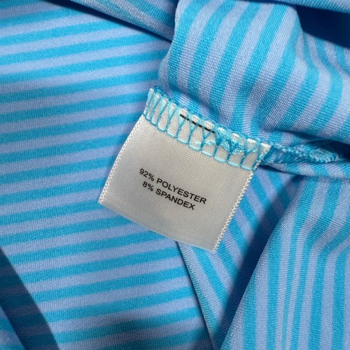 Peter Millar Polo Shirt Large Crown Sport Teal Stripe Summer Comfort Performance - Picture 7 of 10