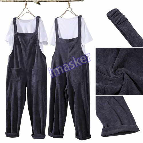 Women Corduroy Long Pants Jumpsuit Jumper Overalls Cami Loose Romper Jumpsuit - Picture 5 of 19