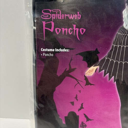 Damen Schwarz & Silber Spinnennetz Poncho Einheitsgröße Fun World Neu Spinne Halloween - Bild 3 von 8