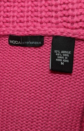 MODA INTERNATIONAL Wool Blend Sweater BRIGHT Pink Knit BUTTON UP Cardigan MED - Picture 4 of 9