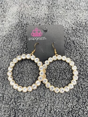 Paparazzi Glam-Boree Gold W/ White Rhinestone Circle Earrings