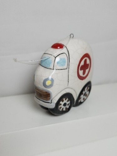 Ambulance Christmas Ornament EMS Paramedic Ceramic Crackle Finish 3.5" H - Picture 2 of 9