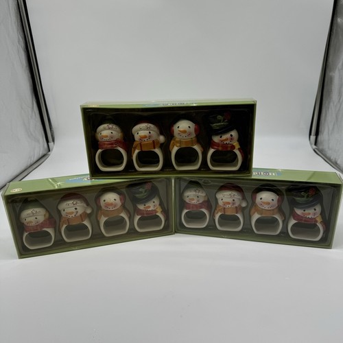 Holiday Nostalgia Snowman Napkin Ring Holder Ceramic 3” Christmas Lot-12 Rings - Picture 2 of 13