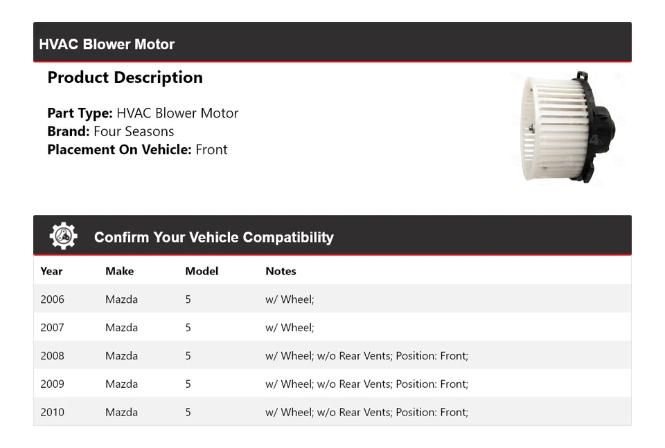 Motor soplador de climatización para Mazda 5 2006-2010 4 estaciones 2007 2008 2009 Foto 2 de 4