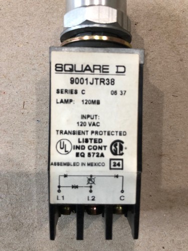 Square D Pilot Light 9001JTR38, Y29, Class 9001 Type, Series C, 120 VAC, Yellow - Picture 5 of 9