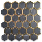 N328XH Nero Marquina Black Marble 2 inch Hexagon Mosaic Tile