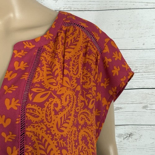 DR2 Cap Sleeve Blouse XXL Pink Orange Floral Print Tunic Casual BOHO Chic Shirt - Picture 4 of 12