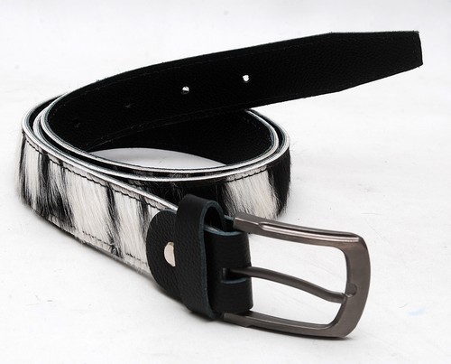 Real Cow Hide Hair ON Leather Men / Women Belt Size 38" Trouser Jeans Belt-203 - Picture 2 of 3