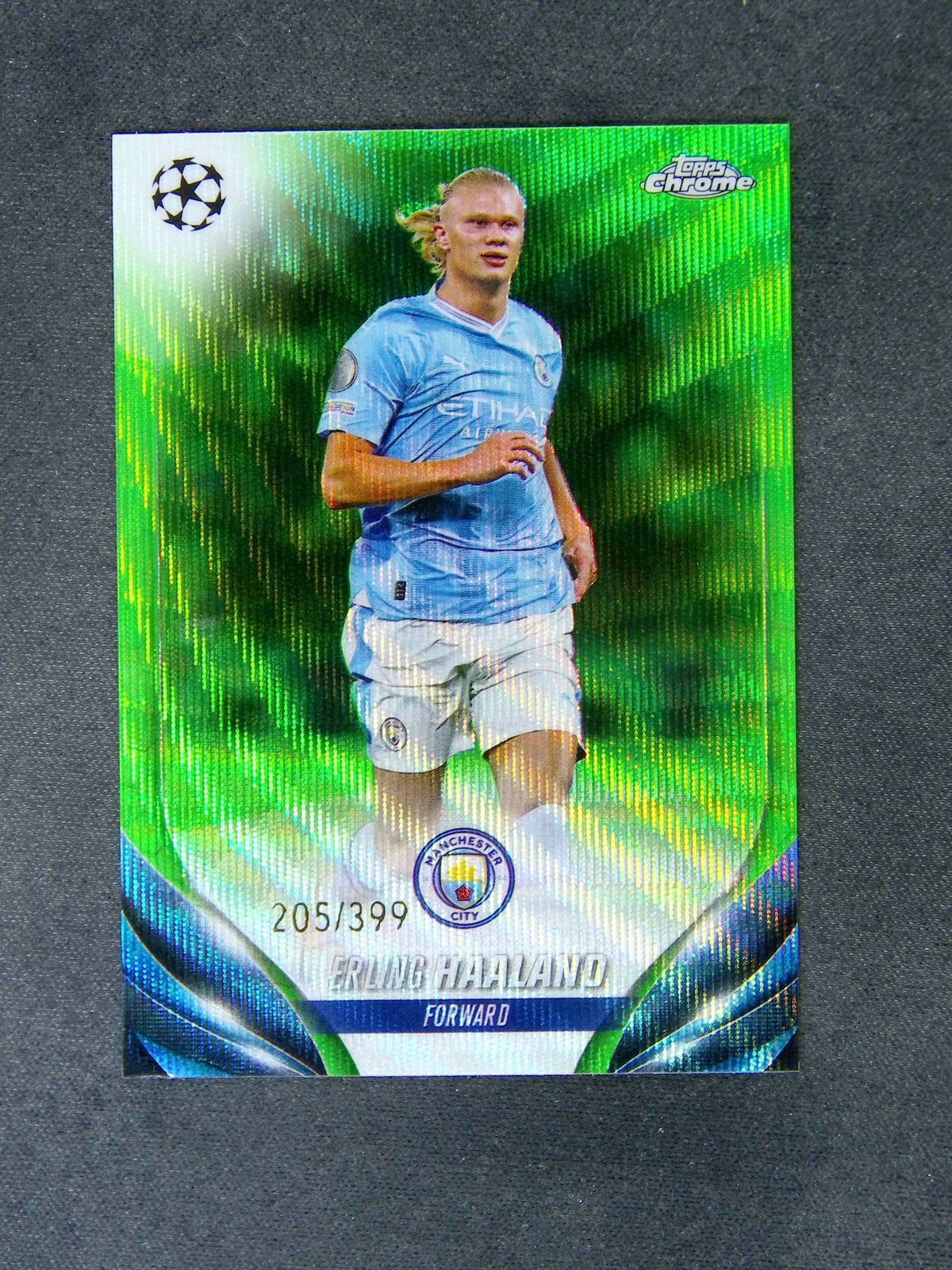 2023-24 Topps Chrome UEFA Erling Haaland #39 Green Wave Refractor /399