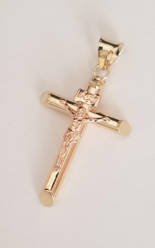 14k Gold Crucifix Religious Cross-2 Tone-INRI  Pendant for Necklace - Picture 1 of 8