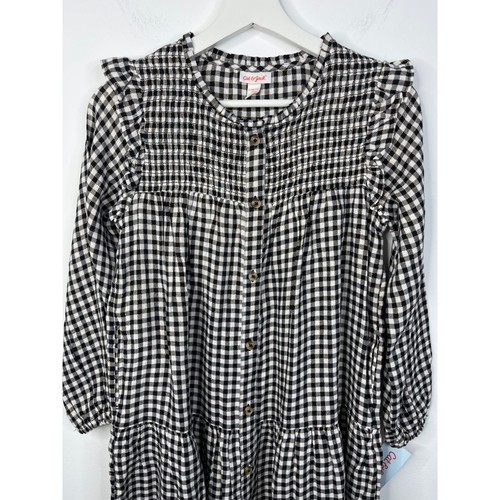 Cat and Jack Dress Girls Medium Kids Black Plaid Metallic Fall Peasant Casual - Picture 2 of 14