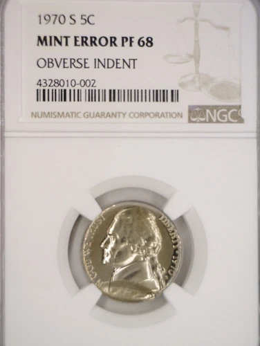 1970s ERROR INDENT NGC PROOF 68 Jefferson Nickel Coin ULTRA RARE PRF Error! 