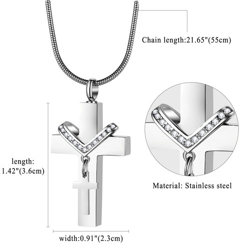 22" Kreuz Urne Halskette mit Mini Andenken Urne Denkmal Asche Schmuck für Männer Frauen - Bild 6 von 25