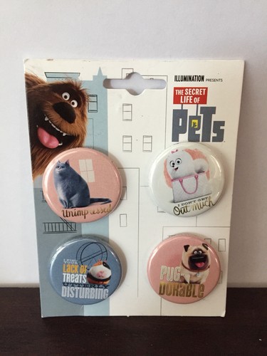 The Secret Life Of Pets Button Pin Set Of 4 By Illumination cartoon movie 2016 - Picture 1 of 2