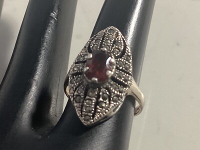 INCREDABLE STERLING SILVER, RUBY & MARCASITE (7) RING MUST SEE NO RESERVE WOW