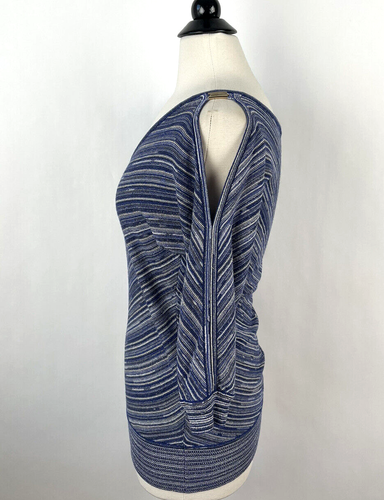 Suéter de hombro frío Chevron mercado negro de la Casa Blanca PEQUEÑO azul Pullover Top - Imagen 4 de 12