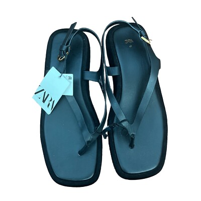 ZARA FLATFORM LEATHER SANDALS BLACK SIZE 9.5 Chunky Style