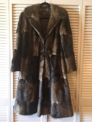 Long Vintage Muskrat Women S Fur Coat Patterned Chocolate Beige By Briskin Berk Long Vintage Muskrat Women S Fur Coat, New Muskrat Fur Coat Vintage
