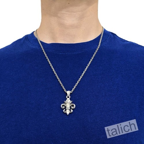 Thick Solid 925 Sterling Silver Ornate Fleur De Lis Pendant Classic Unique Gift - Picture 5 of 10