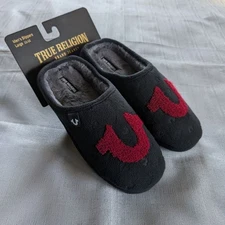 True Religion Black & Red Horseshoe Logo Slippers Men's Size Large 11-12  NEW!