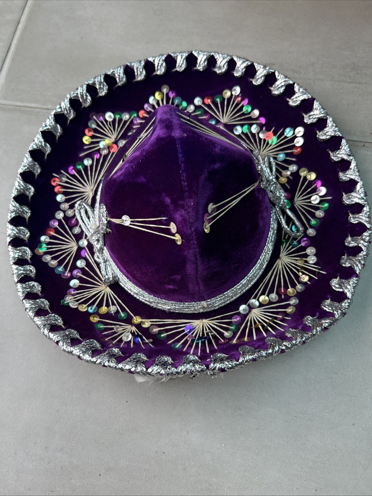Vintage Authentic  Mexican Pigalle Sombrero Purple and silver  with sequins 50cm image 3