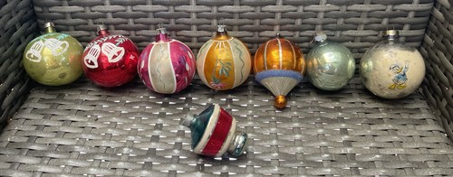 8 Vintage Glas Weihnachtskugel Ornamente 2" Sorte MCM Mercury Shiny Brite
