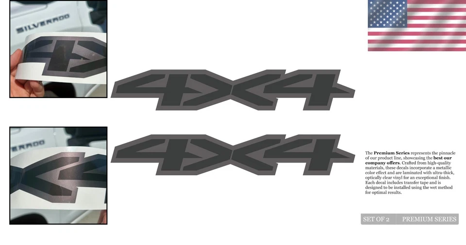 4x4 Decals for Chevy Silverado - Weatherproof Metallic Finish Set of 2 - Image 2 of 4