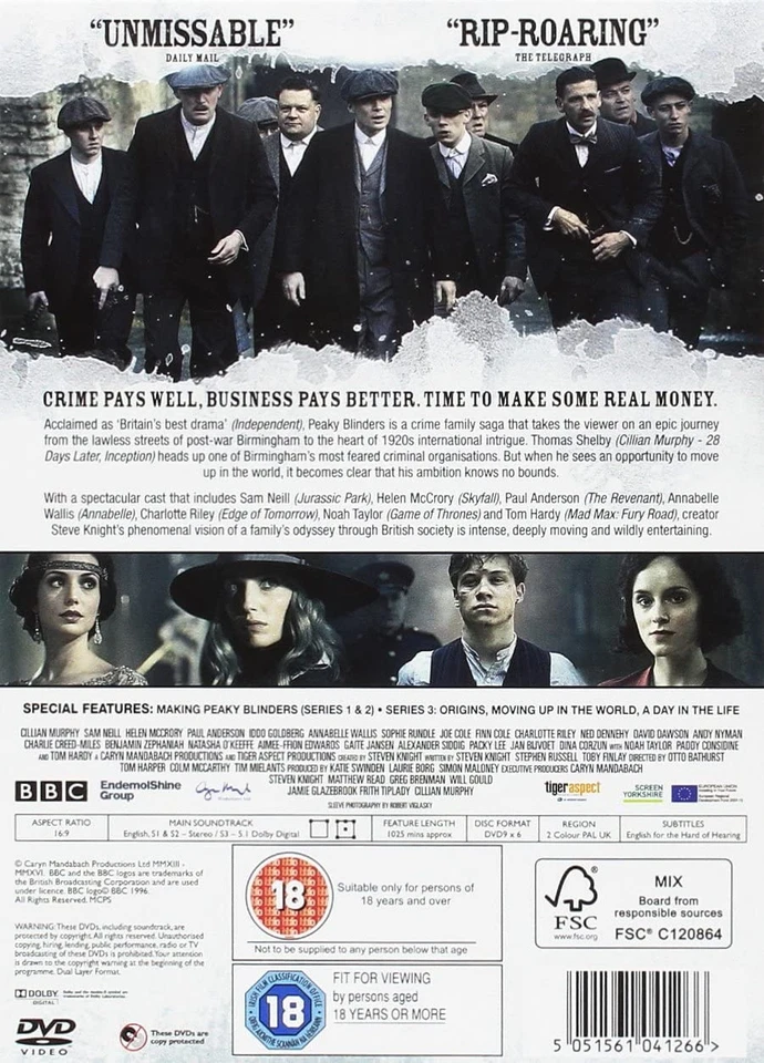 Peaky Blinders - Series 1-3 Boxset (DVD) Cillian Murphy Sam Neill (UK IMPORT) - Image 3 of 4