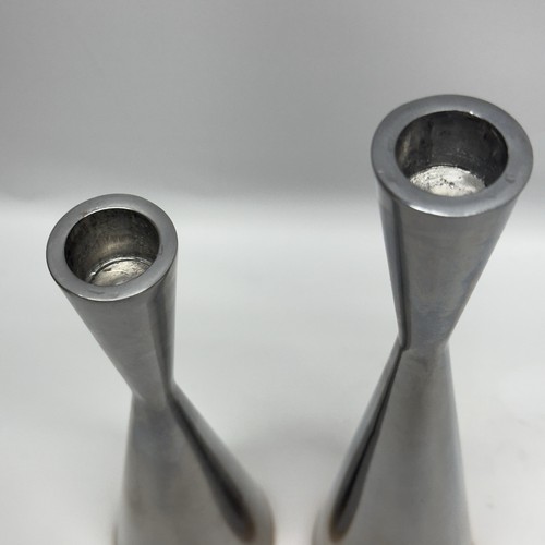 2 Silver Tone Metal Candle Holders Taper Candlestick MCM Weighted Wood Base VTG - Picture 3 of 7