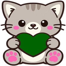 30 Custom Green Heart Cute Kitten Personalized Address Labels
