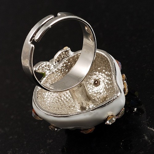 White Enamel Strawberry Ring - Picture 3 of 4