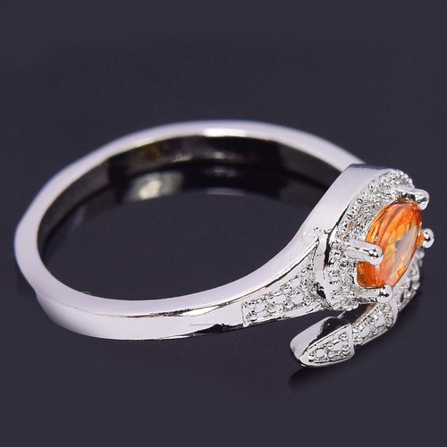 GENUINO ZAFIRO NARANJA OVALADO Y BLANCO CIRCONITA ACERO INOXIDABLE SERPIENTE TALLA 8-8,5 - Imagen 7 de 8