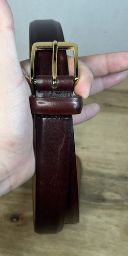 Vtg Cole Hann Genuine Leather Brown Burgundy Belt Solid Brass Sz 36 Made In USA - Afbeelding 2 van 6