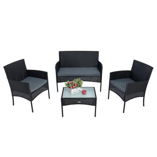 Polyrattan Sitzgruppe Gartenmöbel Set 4-teilig Flechtdesign Rattan Gartenset - Bild 12 von 12